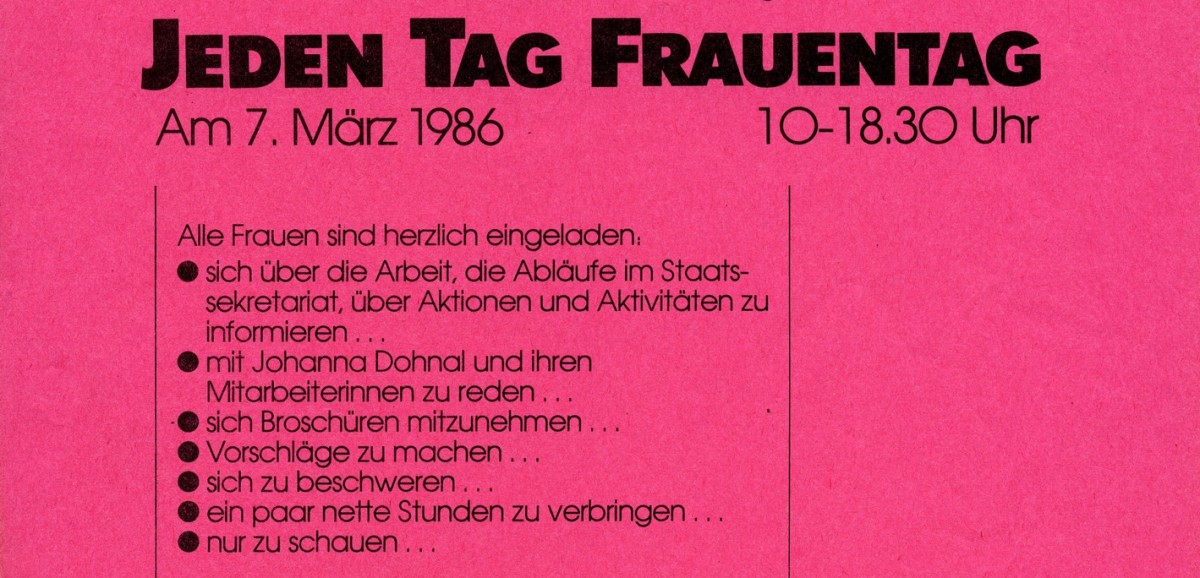 : Einladungsflyer zum Tag der offenen Tür im Frauenstaatsekretariat, 1986 © Dohnal Archiv