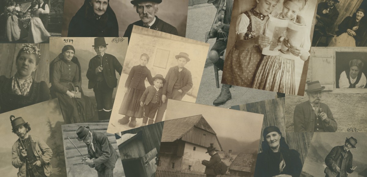 : Bildmontage einiger Positive (vor 1924) aus der Sammlung von Anna und Konrad Mautner | pos/9425-26, pos/9514-20, pos/9525-29, pos/11518-24, 1938/39 inventarisiert | Scans: Fotosammlung © Volkskundemuseum Wien