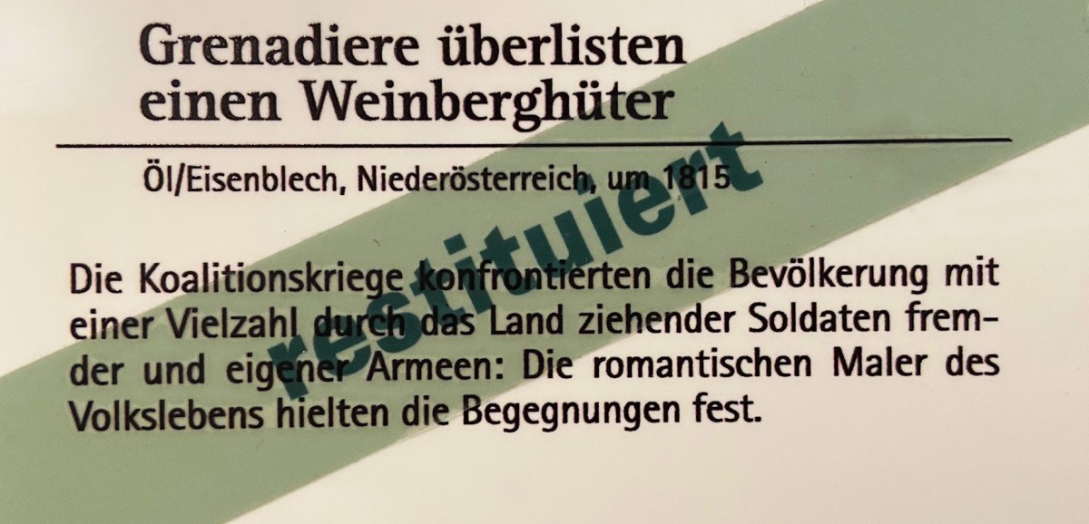 : Hinweisschild zu restituiertem Objekt aus der Sammlung Mautner in der Dauerausstellung. Foto: Barbara Varga © Volkskundemuseum Wien