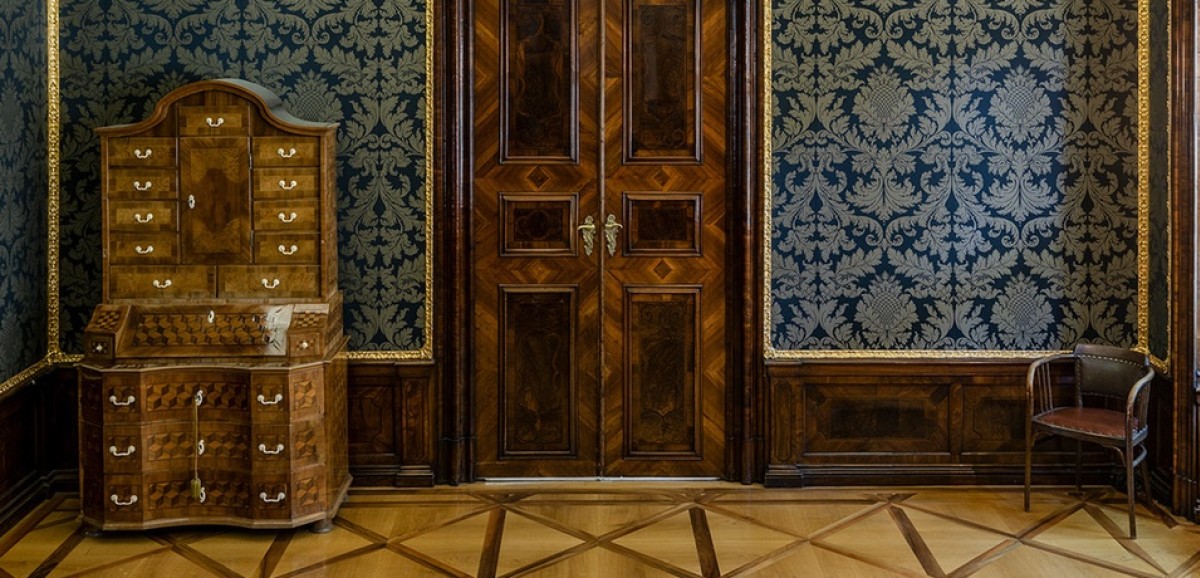 : Der Blaue Salon mit historischer Innenausstattung. Foto: Matthias Klos © Volkskundemuseum Wien