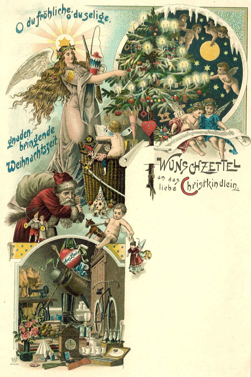 : Vorgedruckter Weihnachtswunschzettel | Chromolithographie, um 1928 | Aus den Sammlungen des Österreichischen Museums für Volkskunde | © Österreichisches Museum für Volkskunde