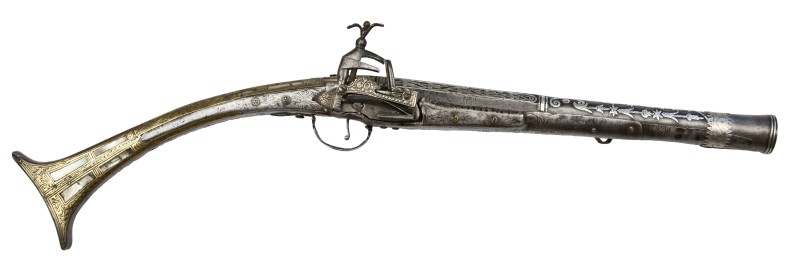 : Muskete | Balkan, 18. Jh. | Eisen, Messing, Permutt; graviert, tauschiert; Steinschloss, Tromblonlauf, Vorderlader | ÖMV Inv. o.Nr./3.994