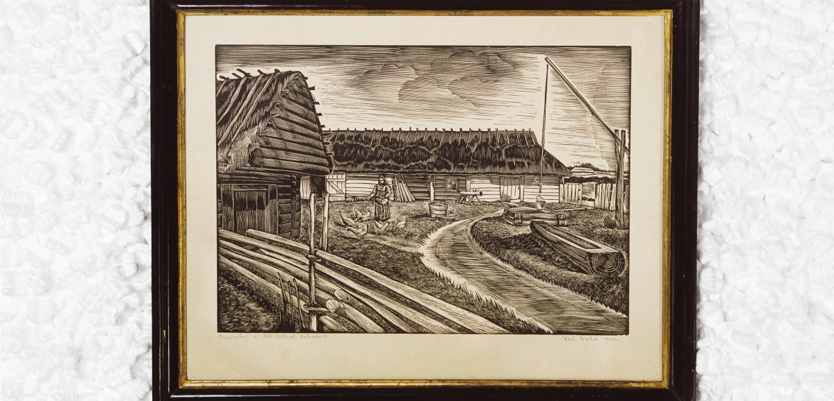 : Estland: Bauernhof in Nord-Estland, Holzschnitt, J. Naha, 1942 © Volkskundemuseum Wien 