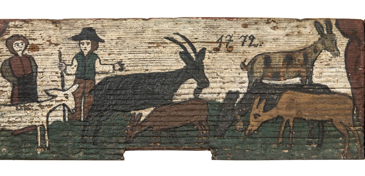 : Kinder hüten eine Ziegenherde. Bad Eisenkappel, Kärnten; datiert 1772, aber vermutlich 19. Jh.