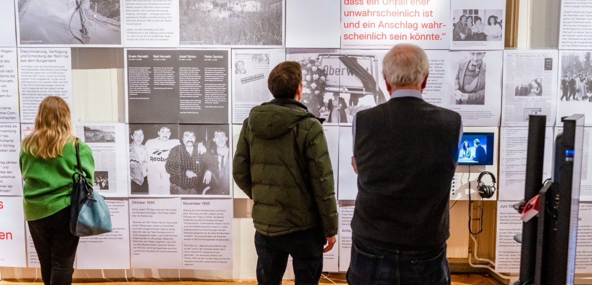 : Ausstellung „Man will uns ans Leben“ Bomben gegen Minderheiten 1993–1996. Foto: Kollektiv Fischka / Kramar © Volkskundemuseum Wien