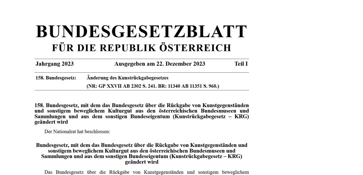 : Ausschnitt des novellierten Kunstrückgabegesetzes 2023 | Bundesgesetzblätter sind frei zugänglich unter www.ris.bka.gv.at