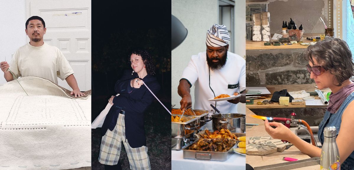: Residents of the project "Hof der Kulturen": Chingis Azydov Dunia Sahir, Mariochukwu Gilbert  & Rimon Alyagon Darr. 